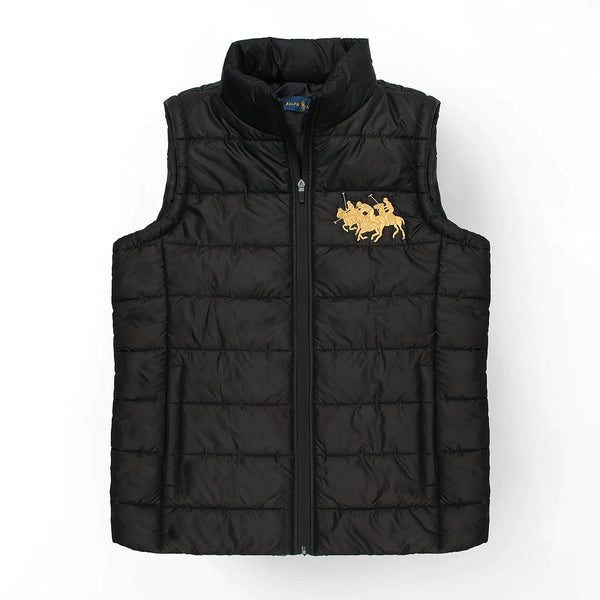 RL Black Triple Pony Sleeveless Puffer Jacket